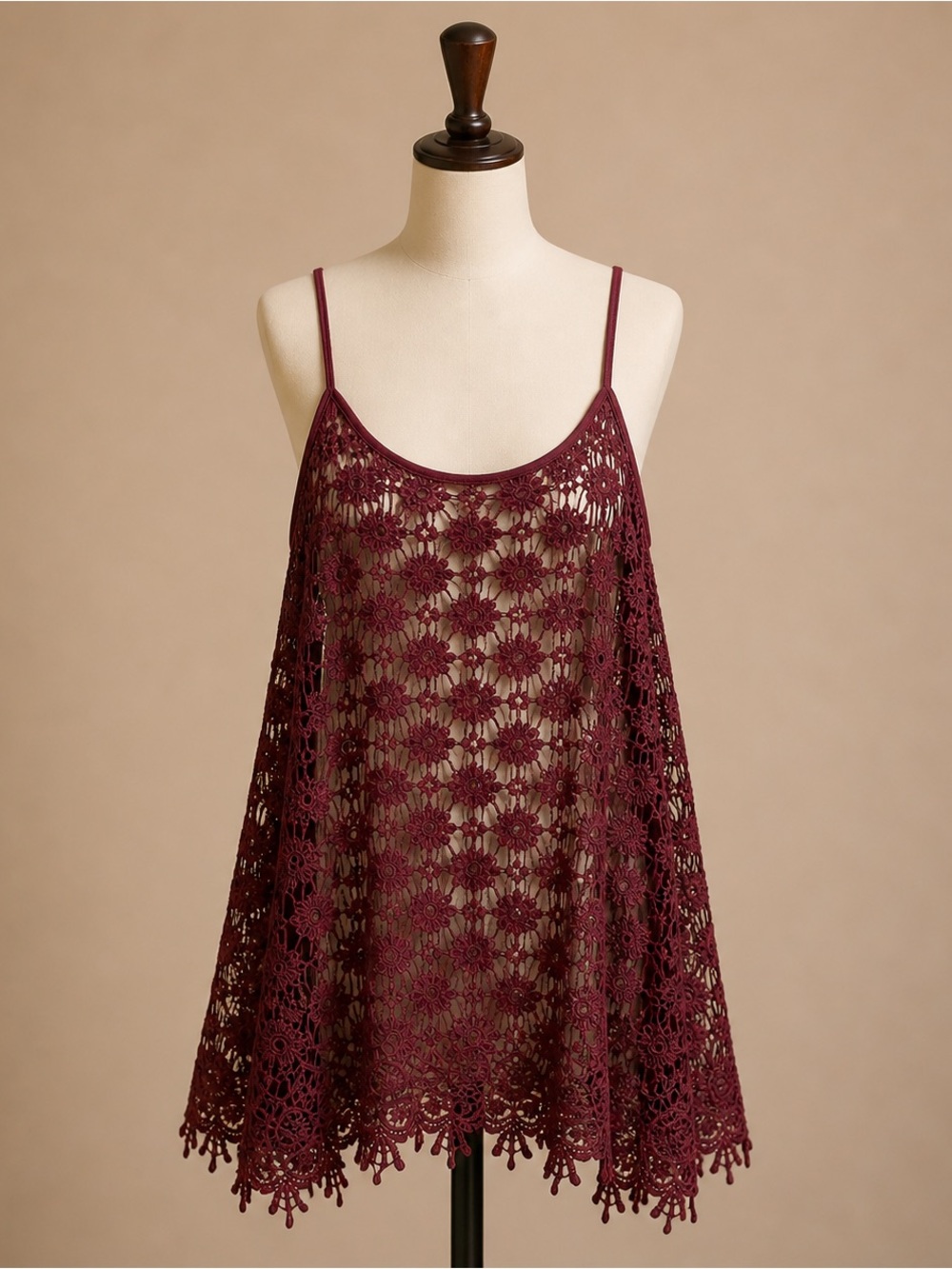 Crochet Lace Spaghetti-Strap Camisole - Burgundy